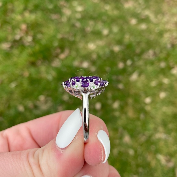 Amethyst and Chrome Diopside Cluster Ring Size 7.75 on Silver & 14k Gold Plating - Picture 4 of 7